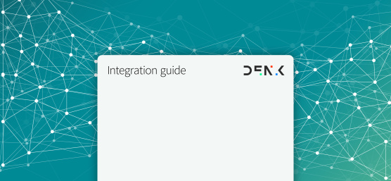Papier mit Aufschrift Integration Guide und Logo DENK. Im Hingergrund grün mit symbolischer Darstellung für Vernetzung.