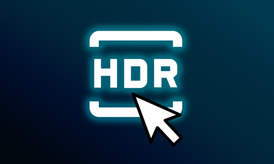 HDR Icon mit Klick-Pfeil auf dunklem Untergrund