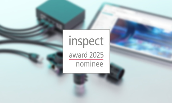 uEye Live Kameras mit Tablet und inspect award 2025 nominee Logo