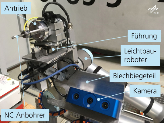 Leichtbauroboter und zentrale Bestandteile der Markiereinheit, inklusive 3D-Kamera