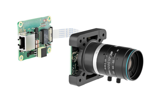 PoE-Daughterboard per Flexkabel mit uEye SLE Industriekamera verbunden