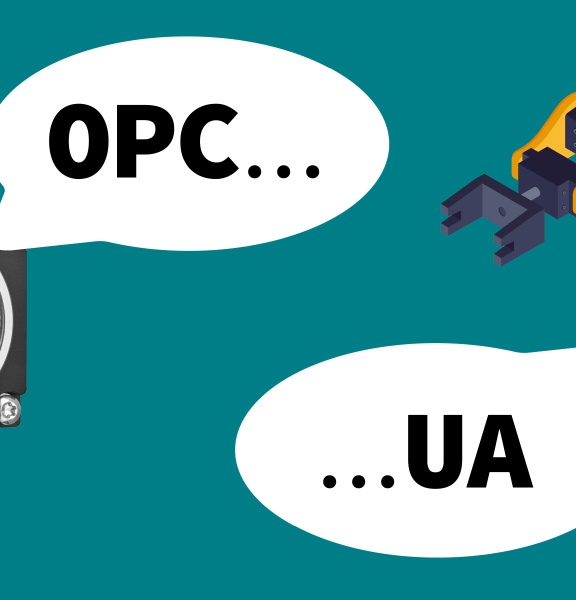 uEye Kamera und Roboter (jeweils abgeschnitten), die miteinander in Sprechblasen über OPC UA sprechen