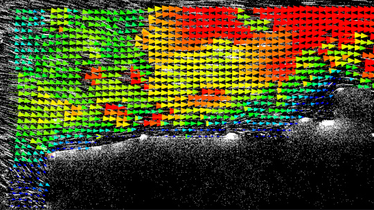 Visualisierung von Strömungsdaten mit farbcodierten Vektoren aus Event-basierter Kameraanalyse