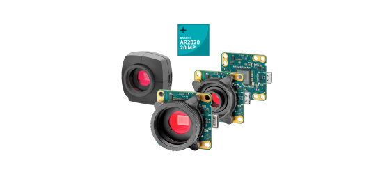 4 Modellvarianten der IDS Kameras uEye XLE und Icon mit der Aufschrift "onsemi AR2020 20 MP"