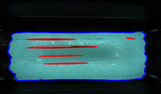 Auswertung mit blauer Kontur und roten Markierungen