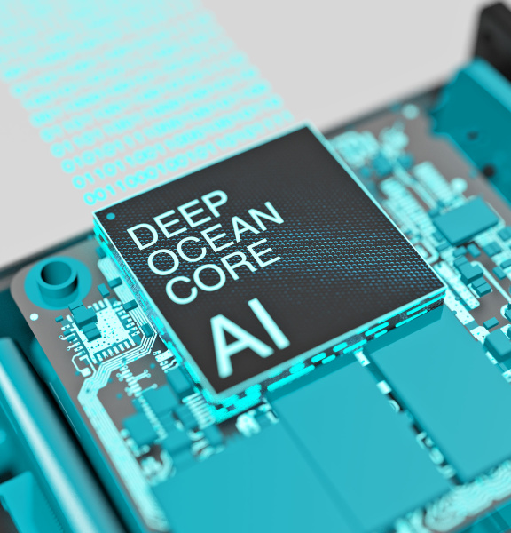 Auf Platine befindet sich hervorgehoben ein Chip namens DEEP OCEAN CORE AI