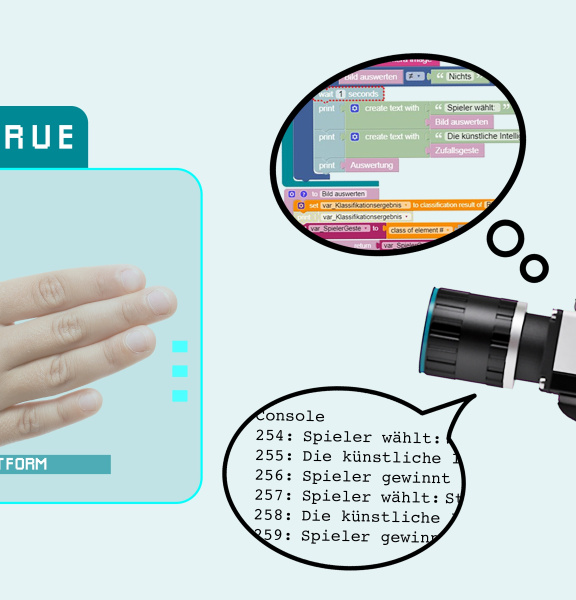 "Schere, Stein, Papier" spielen gegen eine Vision App als KI-Gegenspieler