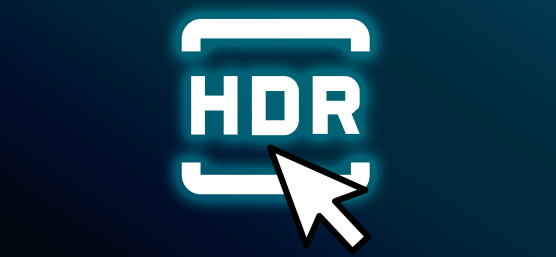HDR Icon mit Klick-Pfeil auf dunklem Untergrund