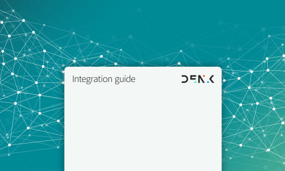 Papier mit Aufschrift Integration Guide und Logo DENK. Im Hingergrund grün mit symbolischer Darstellung für Vernetzung.
