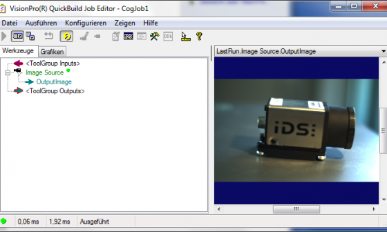 Bilderfassung mit einer IDS GigE Vision Kamera in Cognex VisionPro QuickBuild