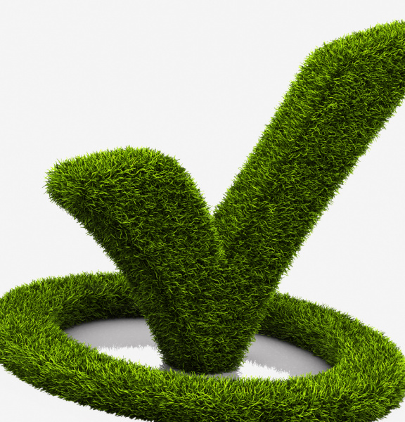 Ein grüner Haken symbolisiert unsere Umweltzertifizierung und Einhaltung weiterer internationaler Qualitätsstandards.