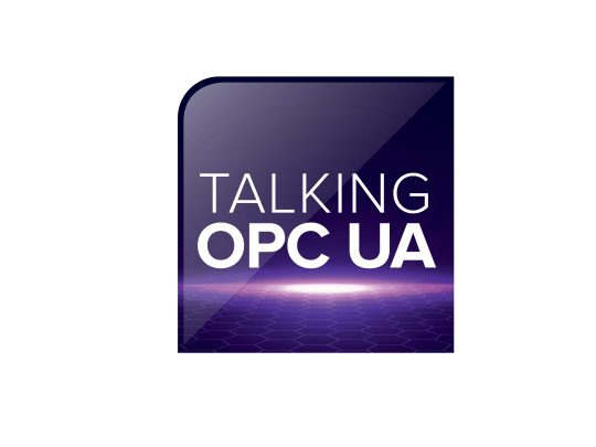 Violettes Icon mit Aufschrift Talking OPC UA