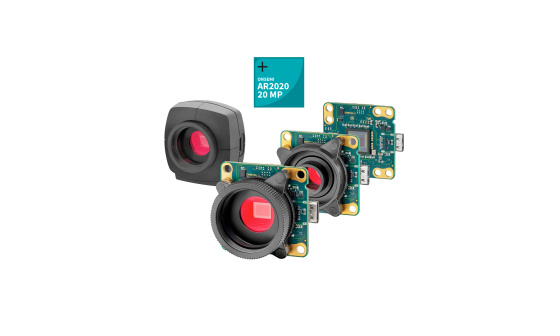 4 Modellvarianten der IDS Kameras uEye XLE und Icon mit der Aufschrift "onsemi AR2020 20 MP"