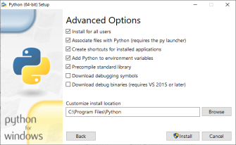 Python Installationsdialog - Erweiterte Optionen