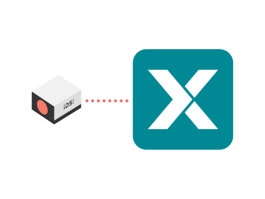 IDS NXT durch rote Punkte verbunden mit großem X, dem Symbol für das Betriebssystem von IDS NXT.