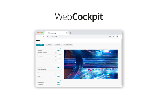 WebCockpit im Browser: rechts Stream, links anpassbare Optionen