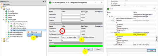 Schrittweise ist markiert, wie die Funktion GetConfiguationList vorbereitet wird.