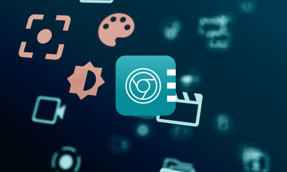 Diverse Icons aus der Software IDS peak auf blauem Hintergrund. Anwendungsicon im Vordergrund.