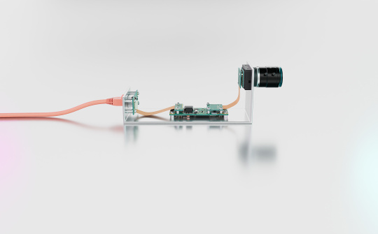 uEye ACP Kamera seitliche Ansicht mit C-Mount und Flexband