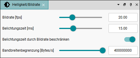 Einfache Einstellung der Bandbreite einer Kamera im Dialog Helligkeit/Bildrate