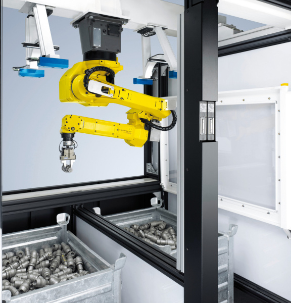 Bin-Picking-Roboterzelle von bsAutomatisierung mit Ensenso N10 3D-Kamera