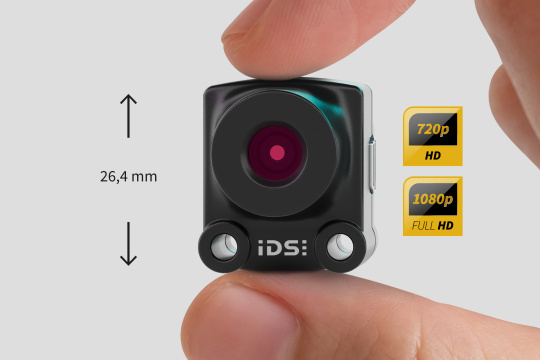 uEye XS Kamera mit Höhenangabe 26,4 mm, sowie HD & Full HD Icon