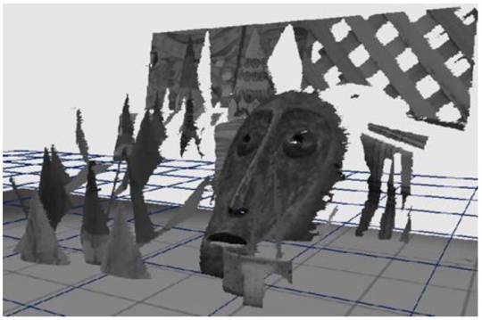 Ansicht der 3D-Oberfläche, die aus Disparitätskarte und Kamerakalibrierungsdaten generiert wurde.