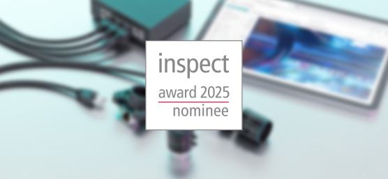 uEye Live Kameras mit Tablet und inspect award 2025 nominee Logo
