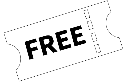 Ticket mit Aufschrift „FREE“ in Schwarz auf weißem Hintergrund