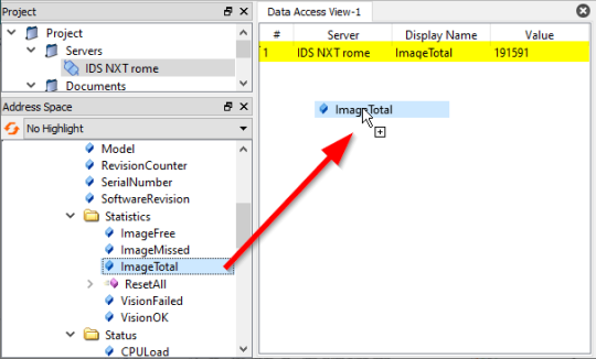 Per Drag & Drop können Informationen auf Data Access View-1 angezeigt werden, hier ImageTotal.