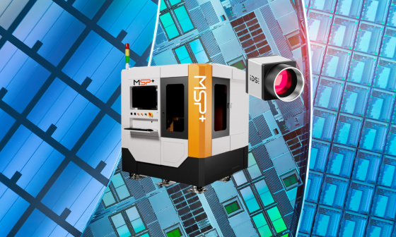 Laserlötzelle, im Hintergrund micro LED Chips
