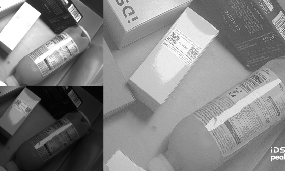 Helle und dunkle Aufnahme von Verpackungen und Flasche sowie HDR-Ergebnis