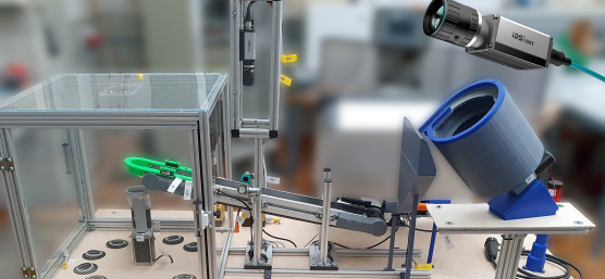 Versuchsaufbau einer Lego-Sortiermaschine mit IDS Kamera IDS NXT