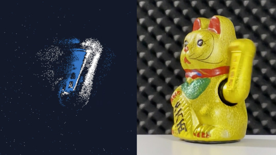 Darstellung der Bewegung einer „Winkekatze" - links Event-basiert, rechts bildbasiert.
