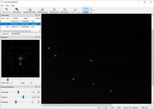Screenshot des uEye Hotpixel-Editor