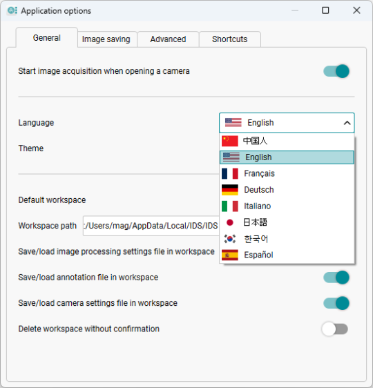 Sprachumschaltung in den Anwendungseinstellungen (Light-Theme)