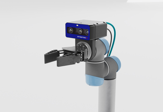 Ensenso B 3D-Kamera auf Roboter-Arm für Picking-Aufgaben