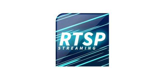 Blaues Symbol mit weißem Schriftzug „RTSP Streaming“