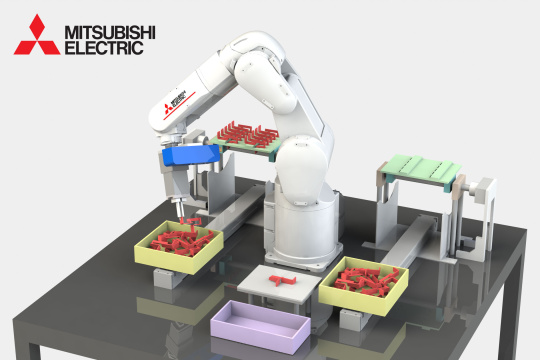 Mitsubishi-Roboter sortiert mit Ensenso 3D-Kamera Objekte in Boxen