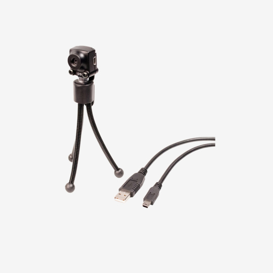 uEye XS Starter set mit kleinem schwarzem Dreibein-Stativ und USB2-Kabel