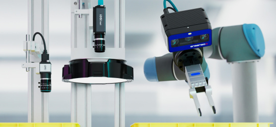 Drei Industriekameras von IDS die in einer Roboterzelle arbeiten