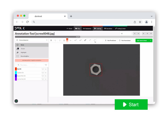 Ein Screenshot der DENKnet Software beim Annotieren einer Mutter