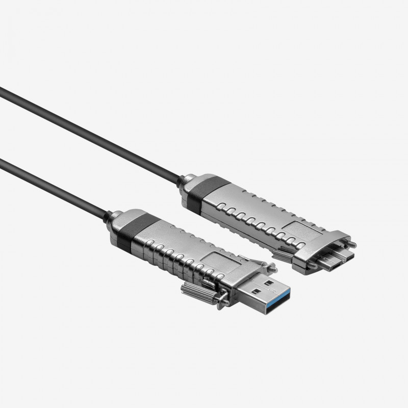 USB 3, AOC, aktives Kabel, gerade, Micro-B, verschraubbar, Schleppkette, 50 m